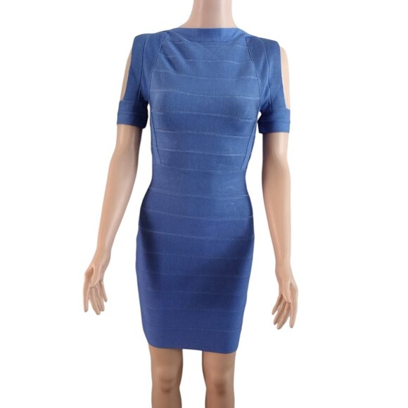 Rachael G Stretch Dress with Short Sleeves, Blue, Size S. - Picture 1 of 12